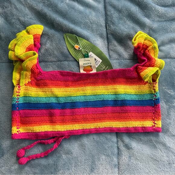 FARM RIO Rainbow Crochet Ruffle Bikini Top - Picture 8 of 9